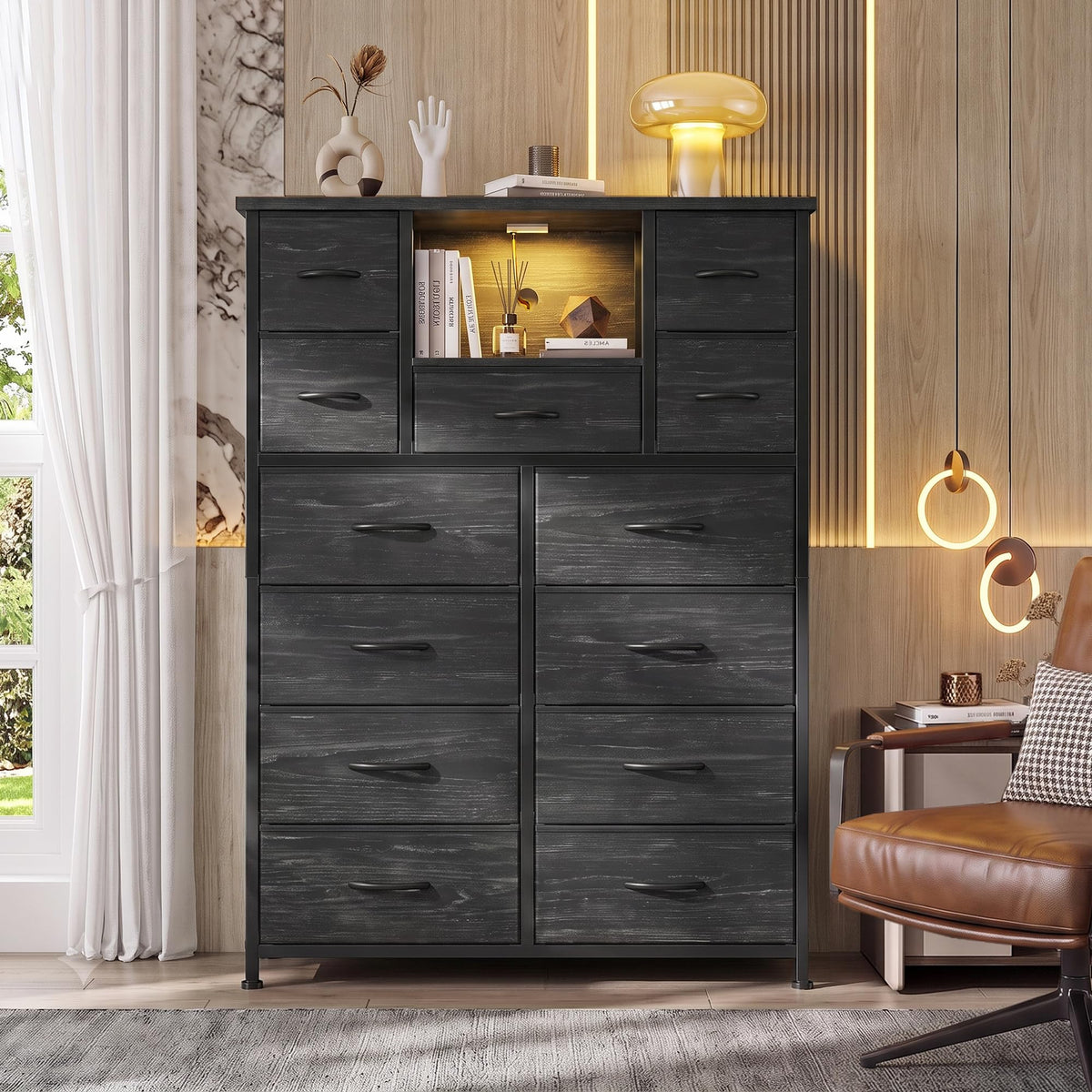 13-Drawer Dresser with LED & Charging Station