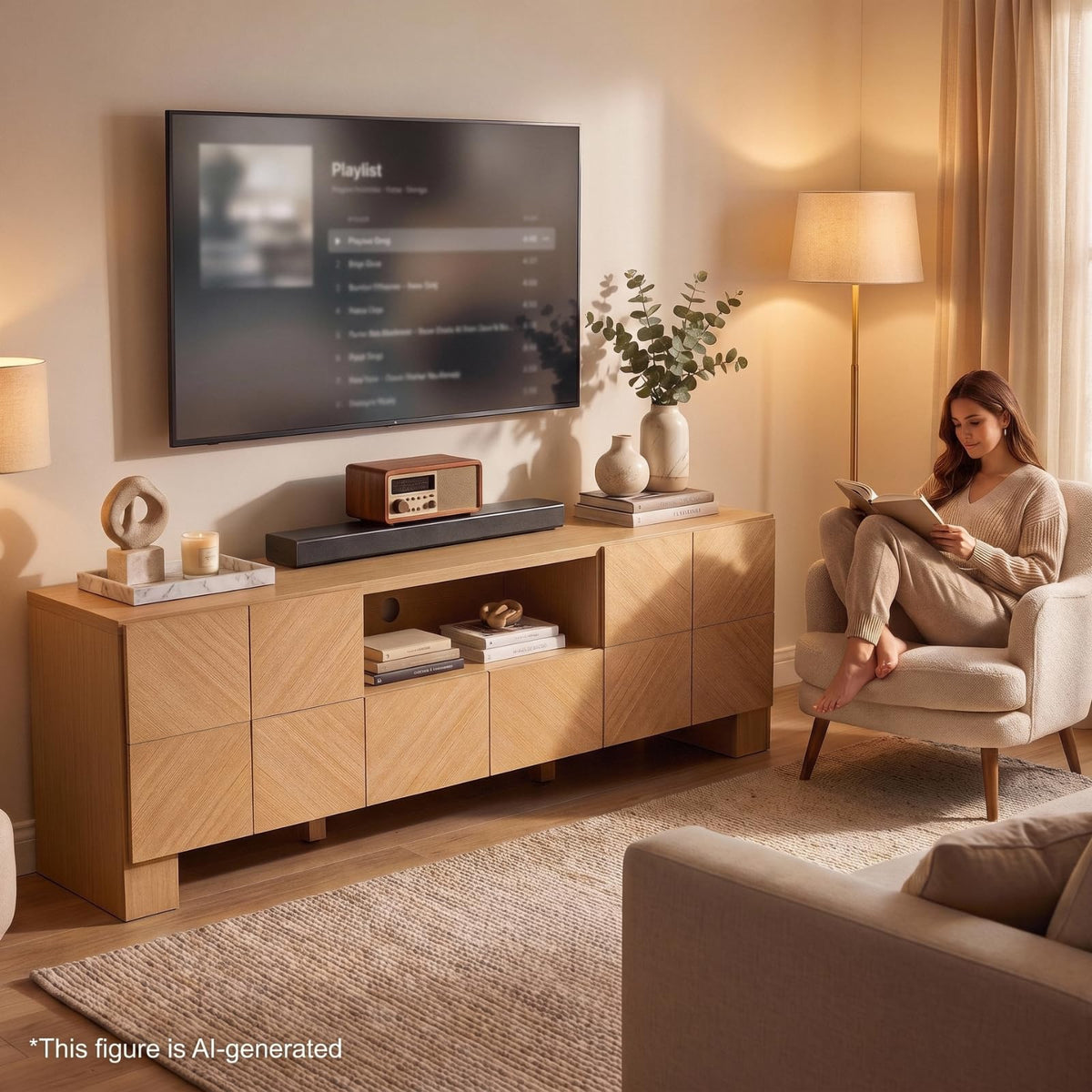 Natural Oak TV Stand with Outlet