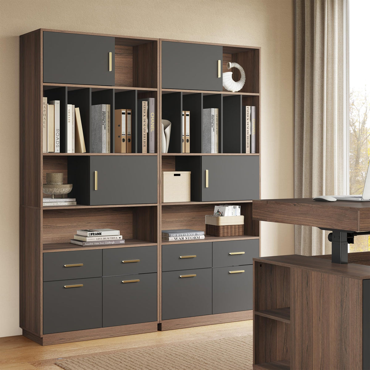 Tall Bookcase with File Drawers