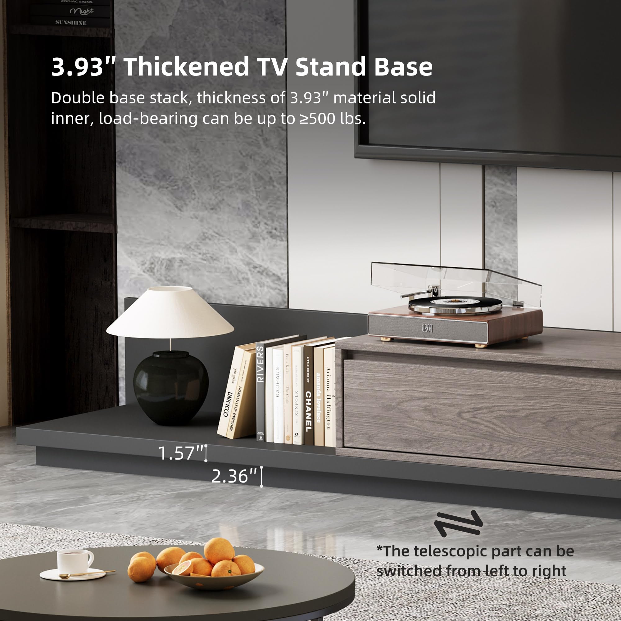 gaoyangjiaju Mid-Century Modern Extendable TV Stand with Ample Storage for Living Room – Adjustable TV Cabinet from 78.7" to 130", 3-Drawer Entertainment Center, Black Walnut