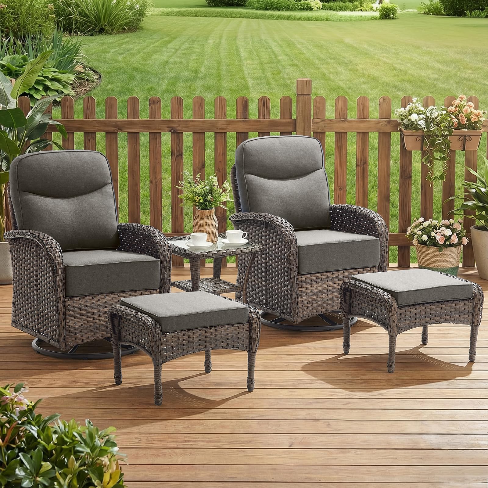 Outdoor Wicker Ottoman Footrest Set of 2