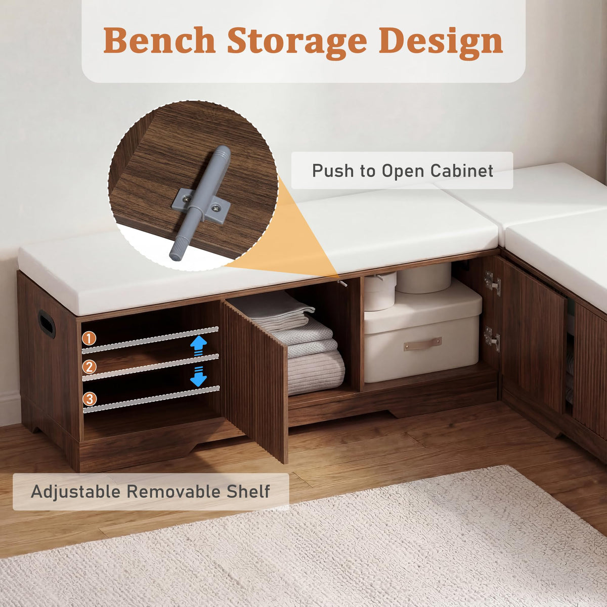 Extendable Breakfast Nook Set with Storage Bench, 6-Piece Corner Dining Set