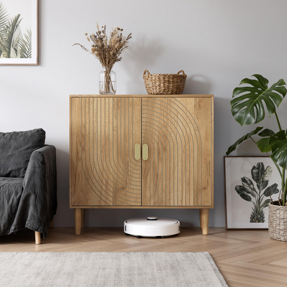 Oak Grooved Sideboard Cabinet
