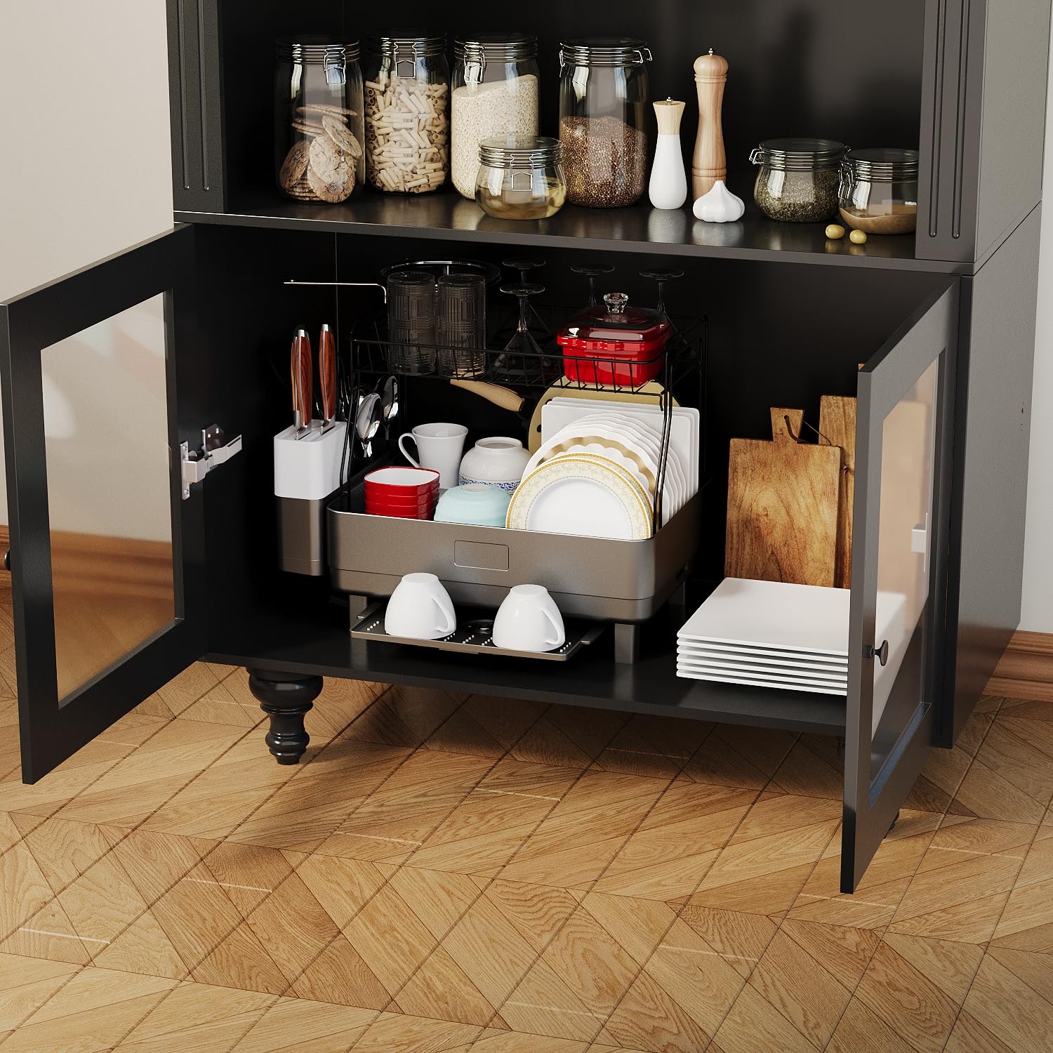 Glass Door Display Cabinet with LED Lights