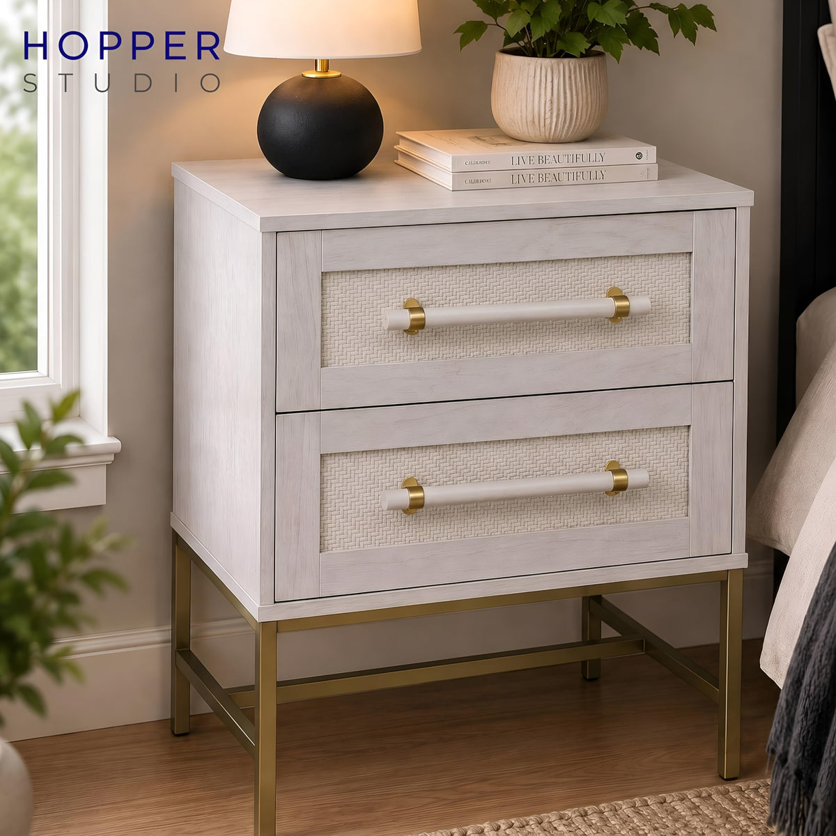 2-Drawer Rattan Nightstand