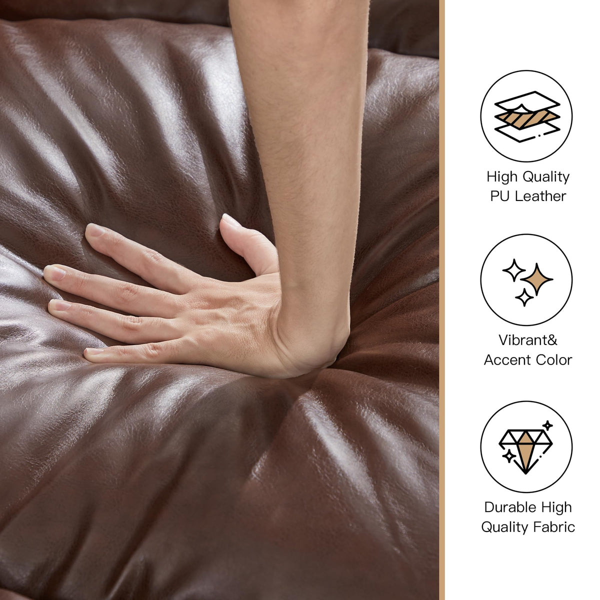 Brown PU Leather Sofa Set, 3-Piece