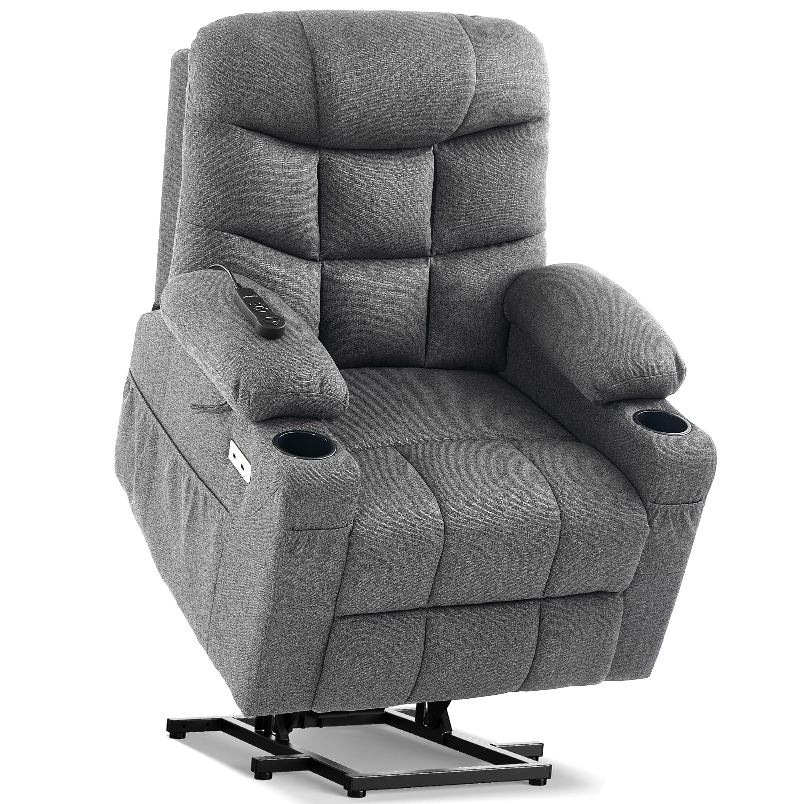 Tami Tami Dual Motor Power Lift Chair Recliner for Elderly with Massage and Heat, Infinite Position Electric Lift Recliner with USB A&C, Cup Holders (T6012 - Linen Fabric, Gray, Medium)