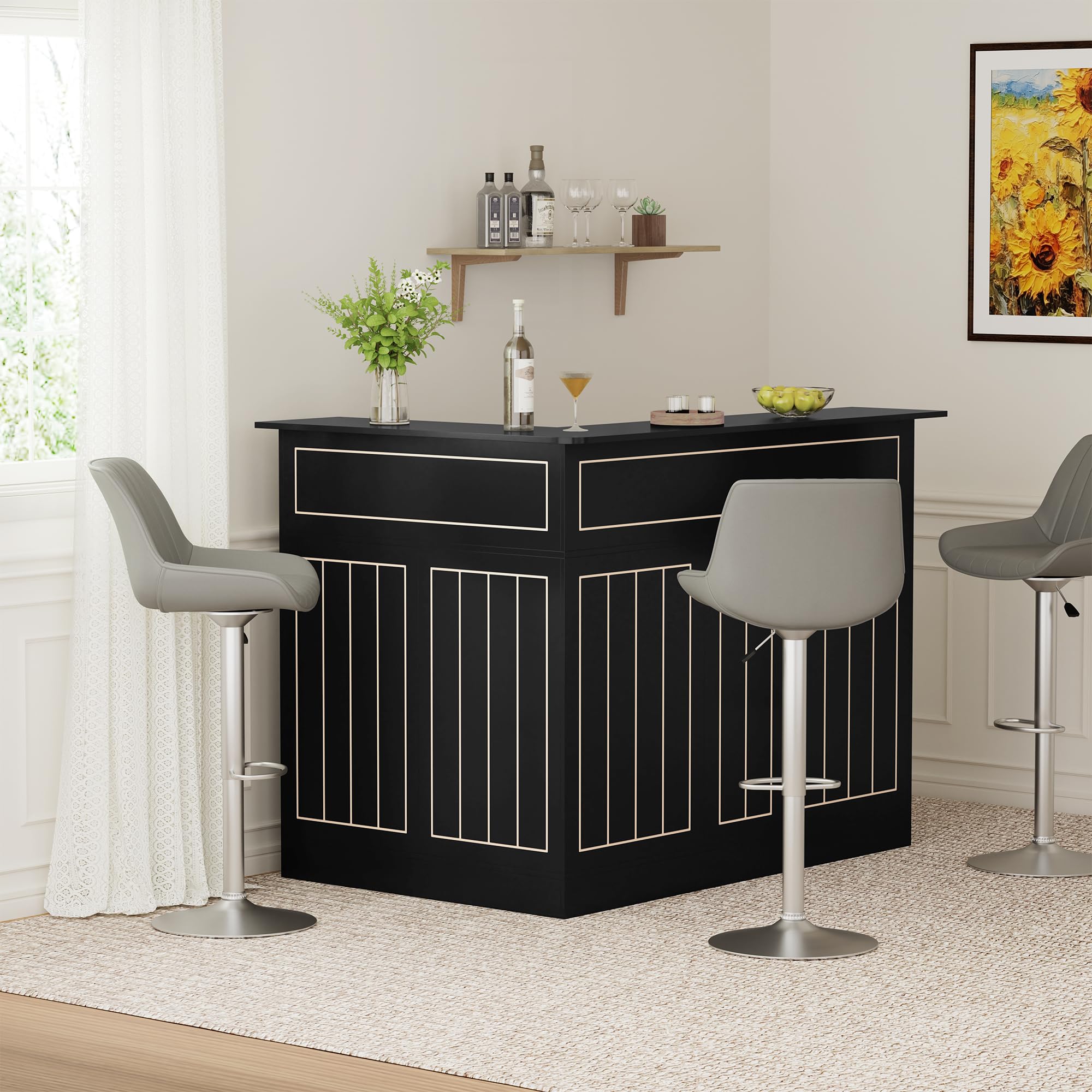 L-Shaped Corner Bar Cabinet with Power Outlet