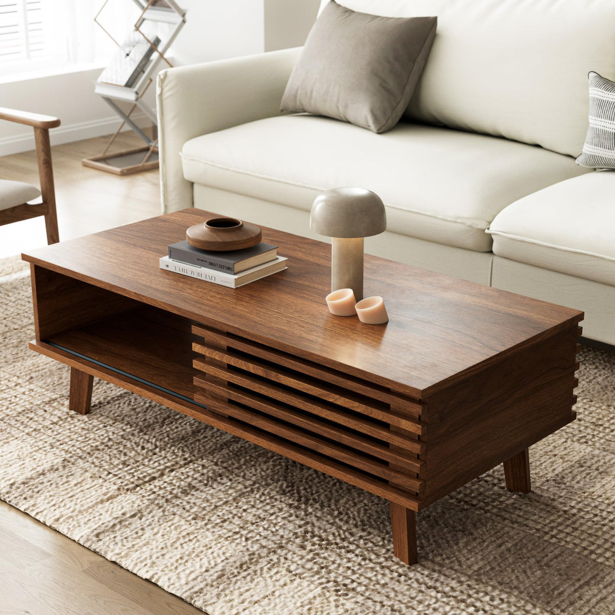 Walnut Mid-Century Storage Coffee Table