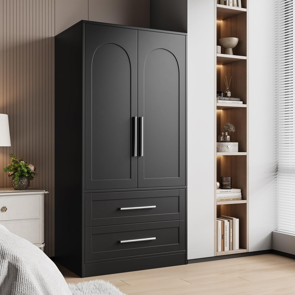 Black Armoire Wardrobe with Drawers