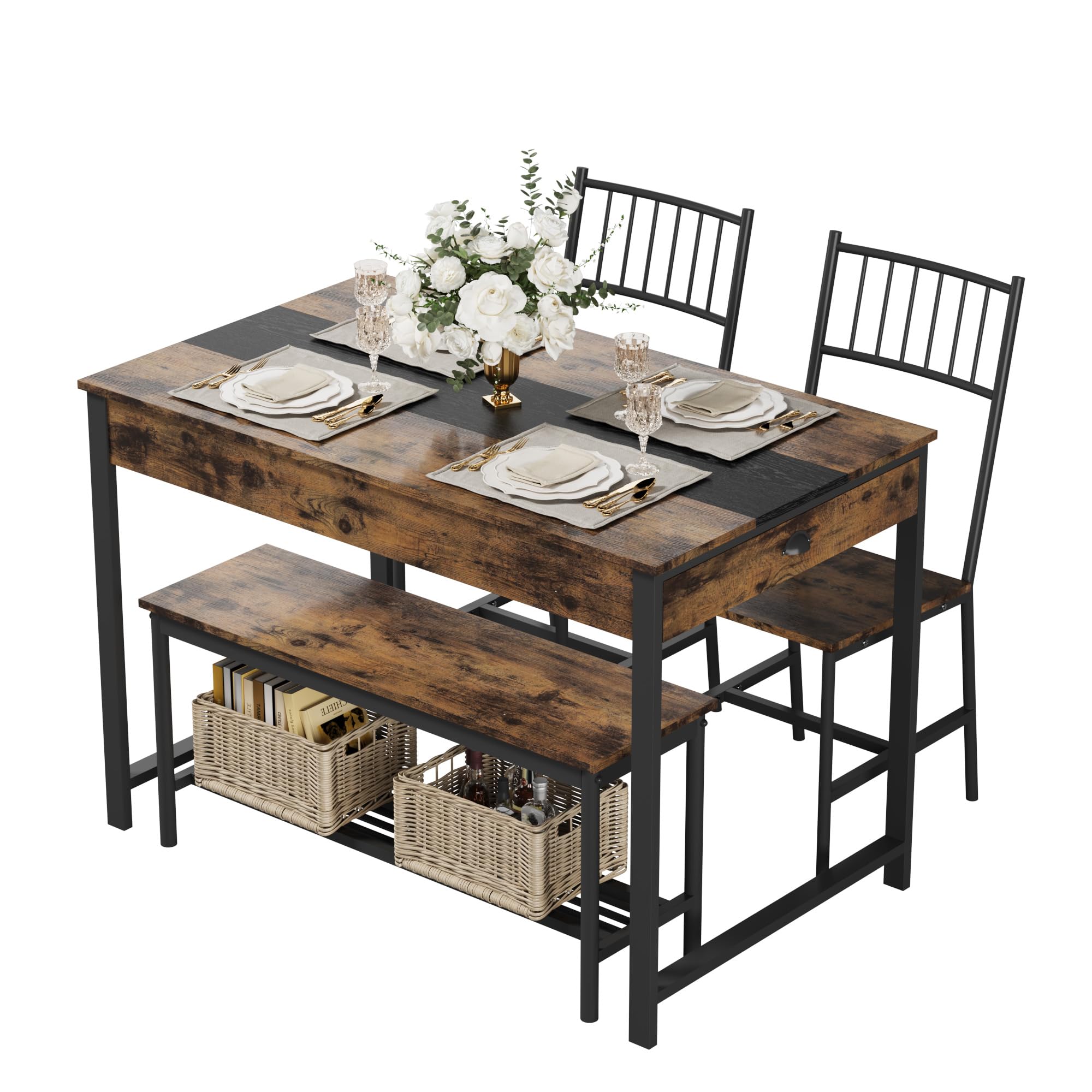 Space-Saving Dining Table Set for 4 with Bench