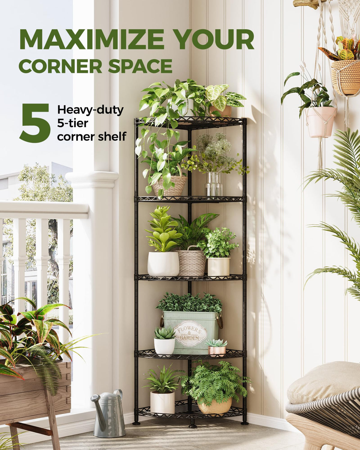 Bamworld Corner Shelf 5 Tier Stand, Black