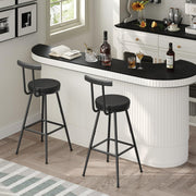 Black PU Bar Stools with Backrest & Footrest, Set of 2