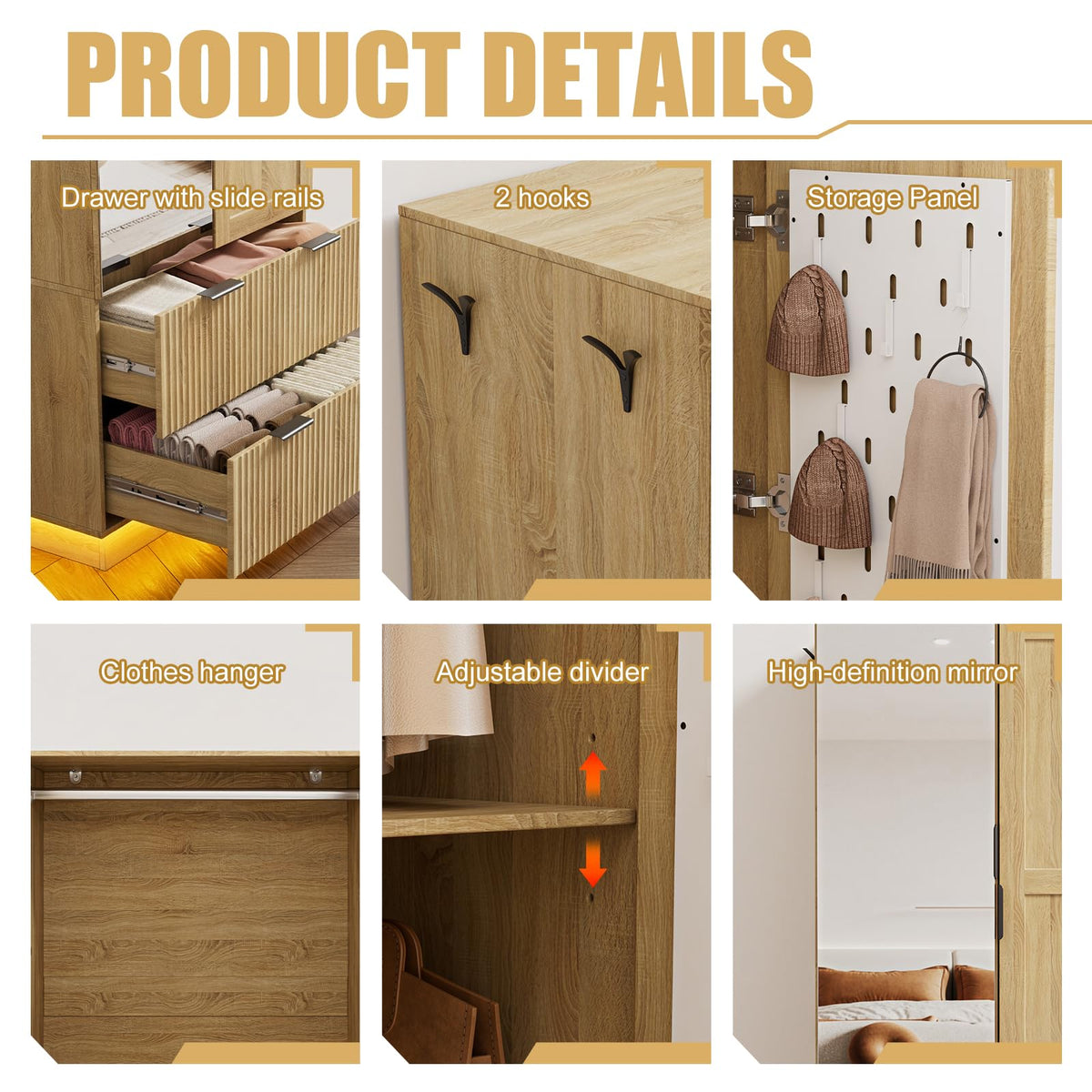 6-Door Mirrored Wardrobe with Drawers