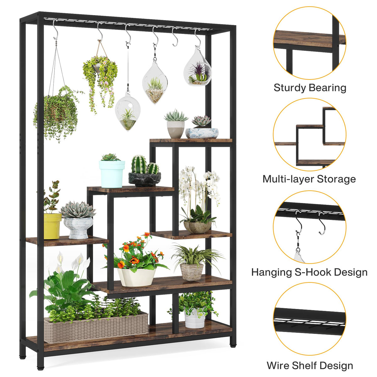 5-Tier Plant Stand with Hanging Hooks