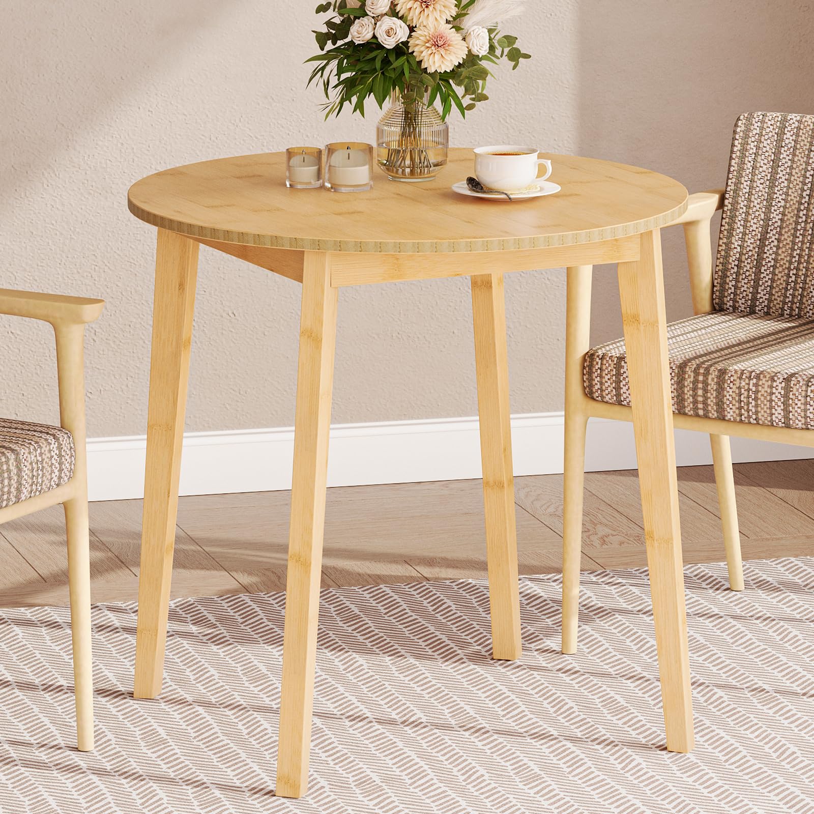 Round Bamboo Dining Table for 2