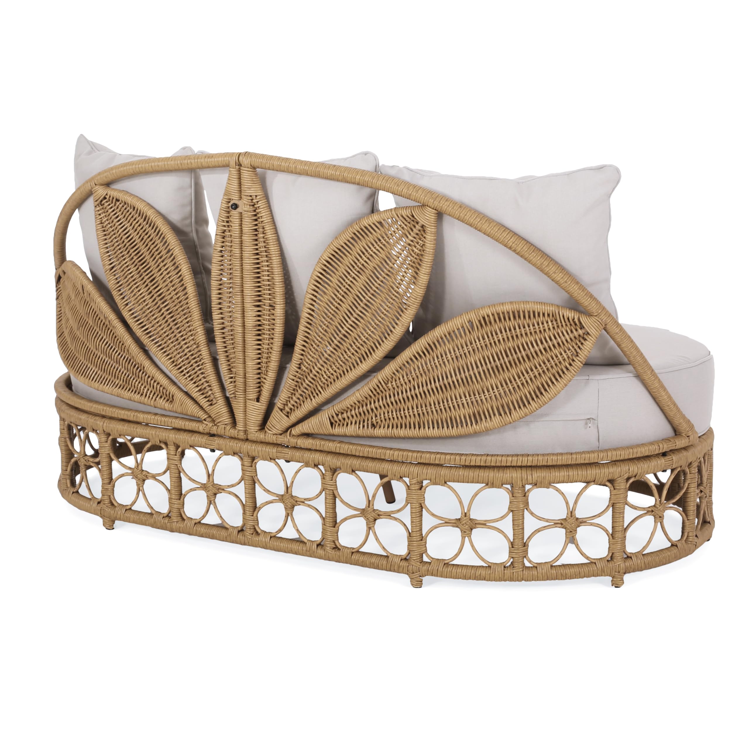 Merax Outdoor Wicker Daybed with Water Resistant Cushion and 3 Throw Pillows, Boho Patio 60" Rattan Sun Day Bed for Lawn Garden Backyard Pool, All-Weather, Light Brown