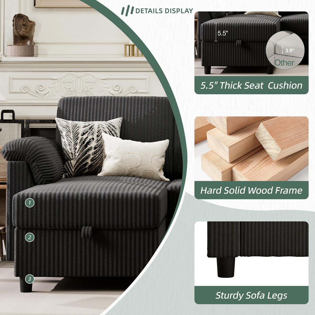 Reversible L-Shaped Sectional Sofa