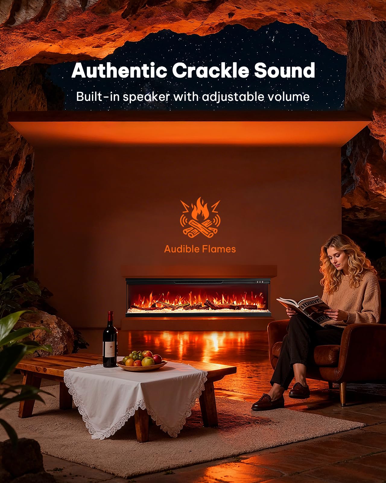 50" 3-Sided Electric Fireplace Insert with Alexa & App Control