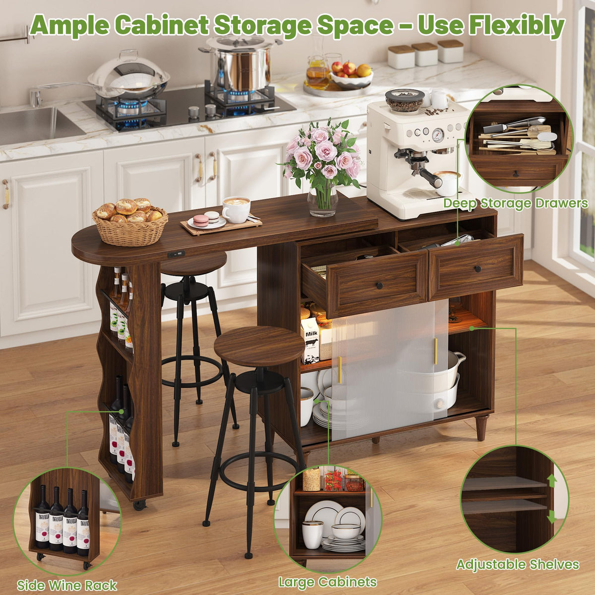 Walnut Rotating Kitchen Island