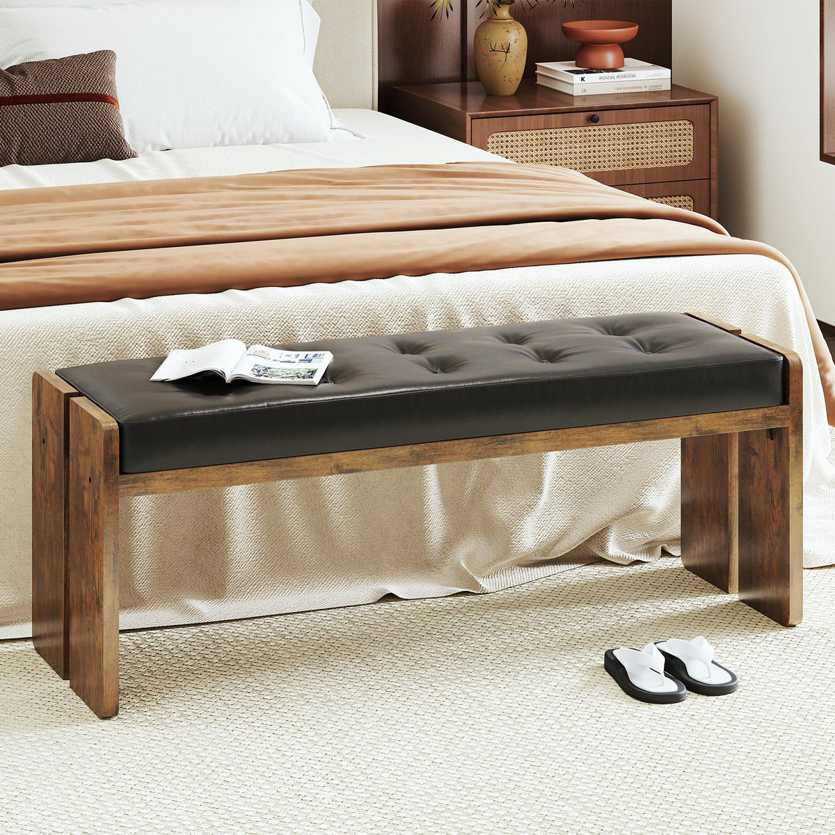 Faux Leather Upholstered Dining Bench