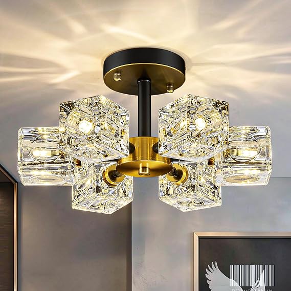 Sputnik Crystal Semi Flush Mount Ceiling Light