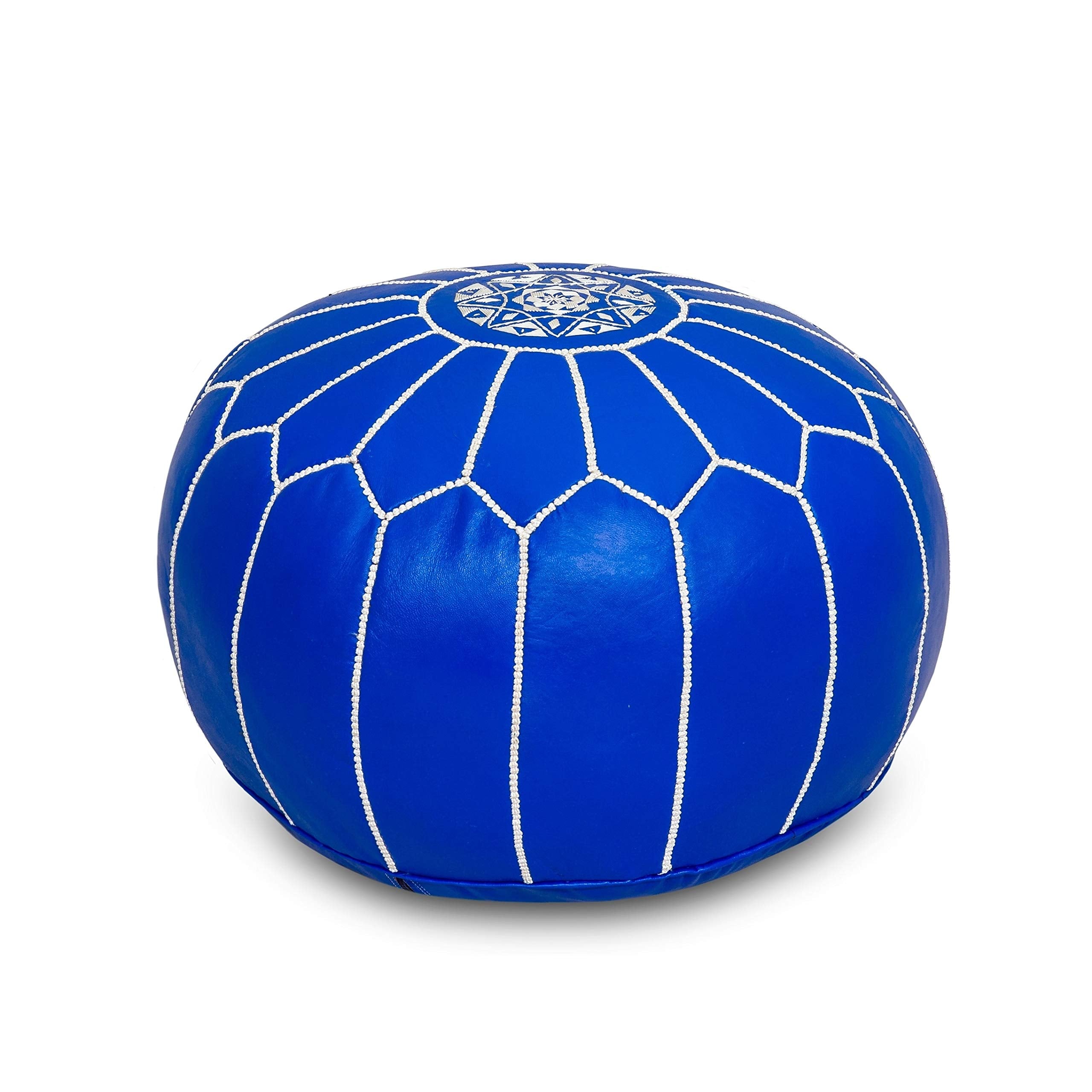 Stuffed Handmade Genuine Leather Moroccan Pouf, Ottoman (Tan)