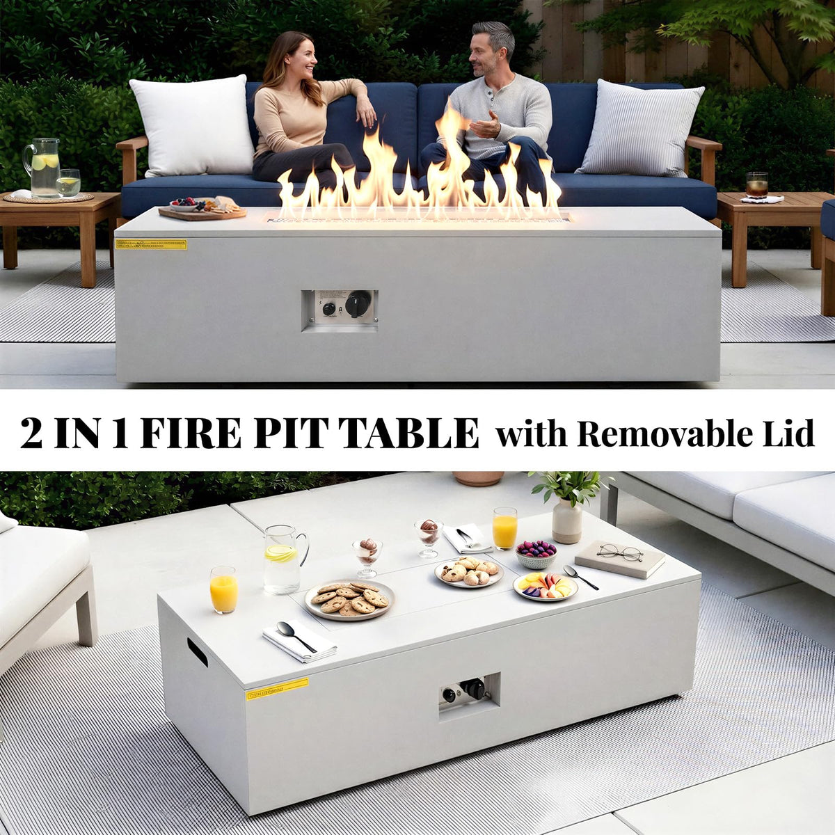 hykolity 50" Outdoor Fire Pit Table, Propane Fire Pit with Tank Holder, 50,000 BTU 2 in 1 Gas Fire Pit for Outside Patio & Backyard with Lid, Fire Glass Beads & Cover, CSA Certified