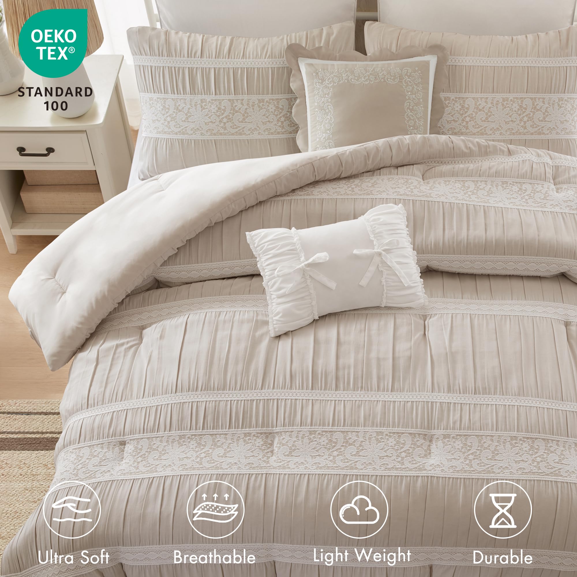Shabby Chic 5-Piece Comforter Set with Ruching & Lace Trim