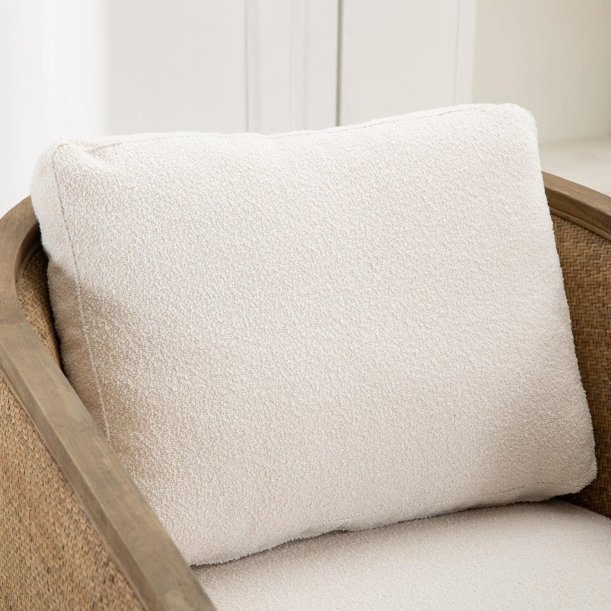 Beige Boucle Swivel Barrel Chair