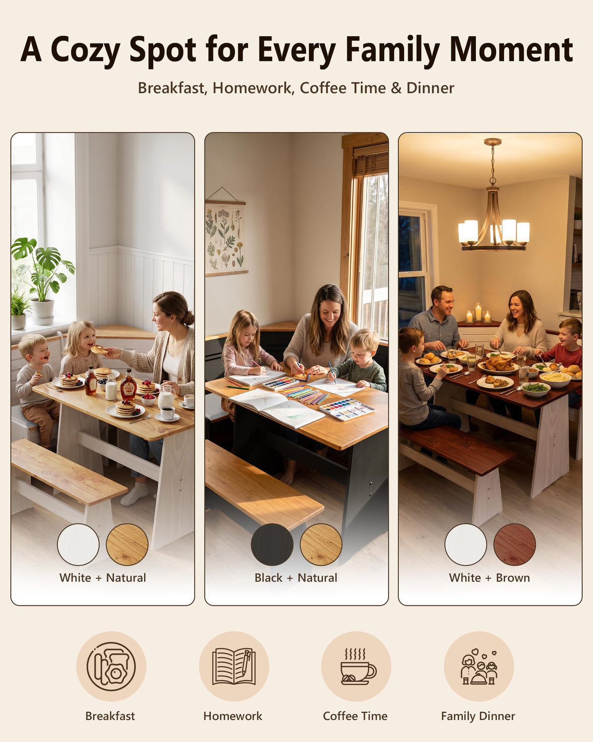 Kitchen Breakfast Nook Table Set - Corner Dining Table Set with Cushion