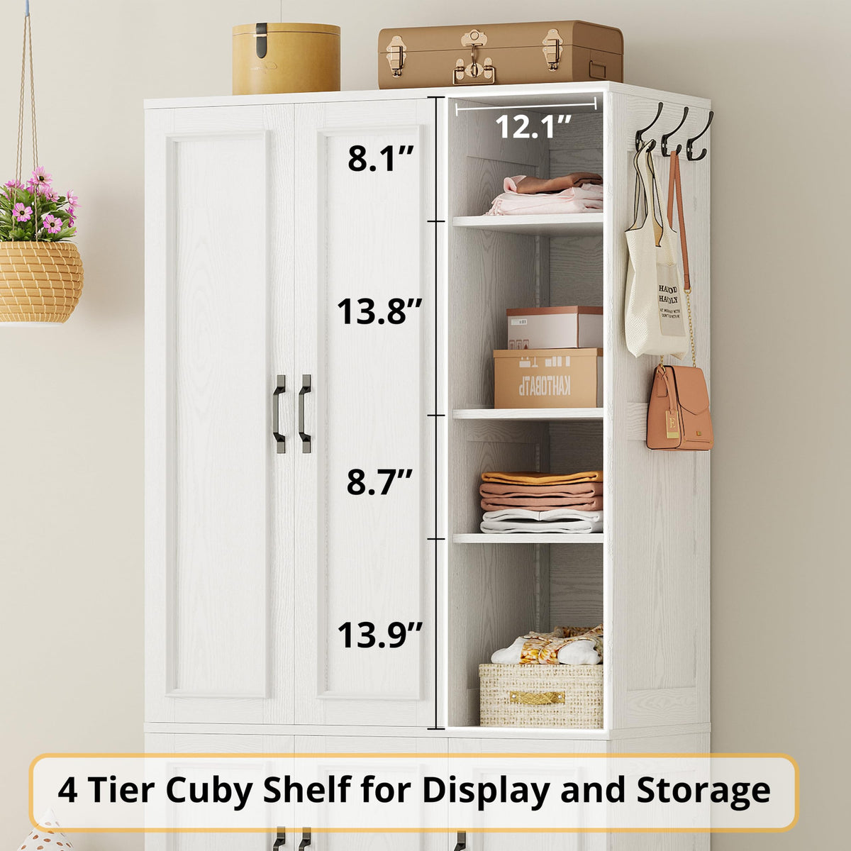 LIKIMIO Armoire Wardrobe Closet 70" H, 5 Doors for Bedroom, White