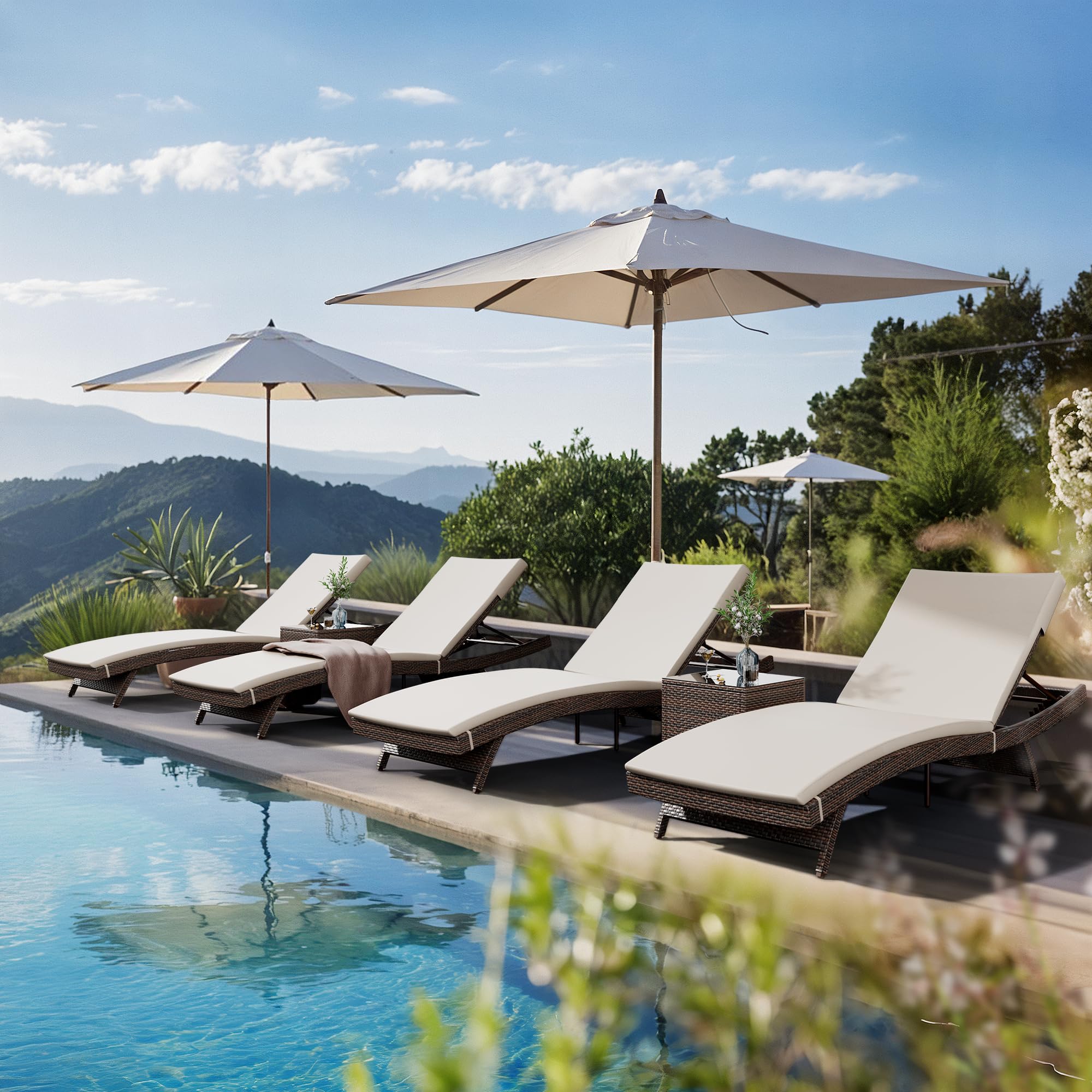 6-Piece Patio Chaise Lounge Set with Adjustable Backrest