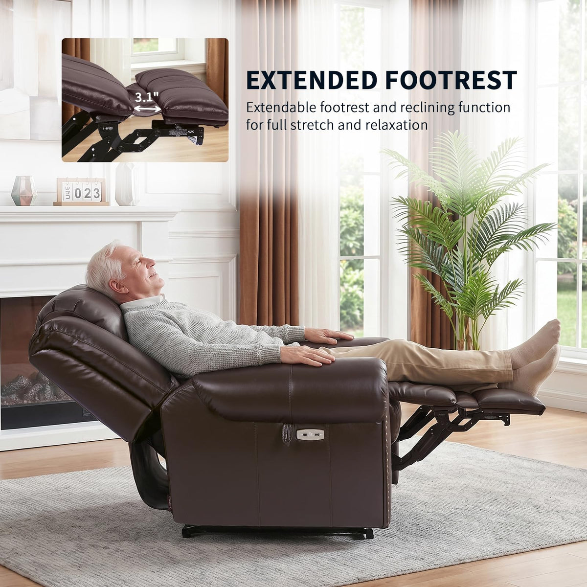 EONIX Retro Dual Motor Lay Flat Power Lift Recliner Chair for Elderly 5'5''