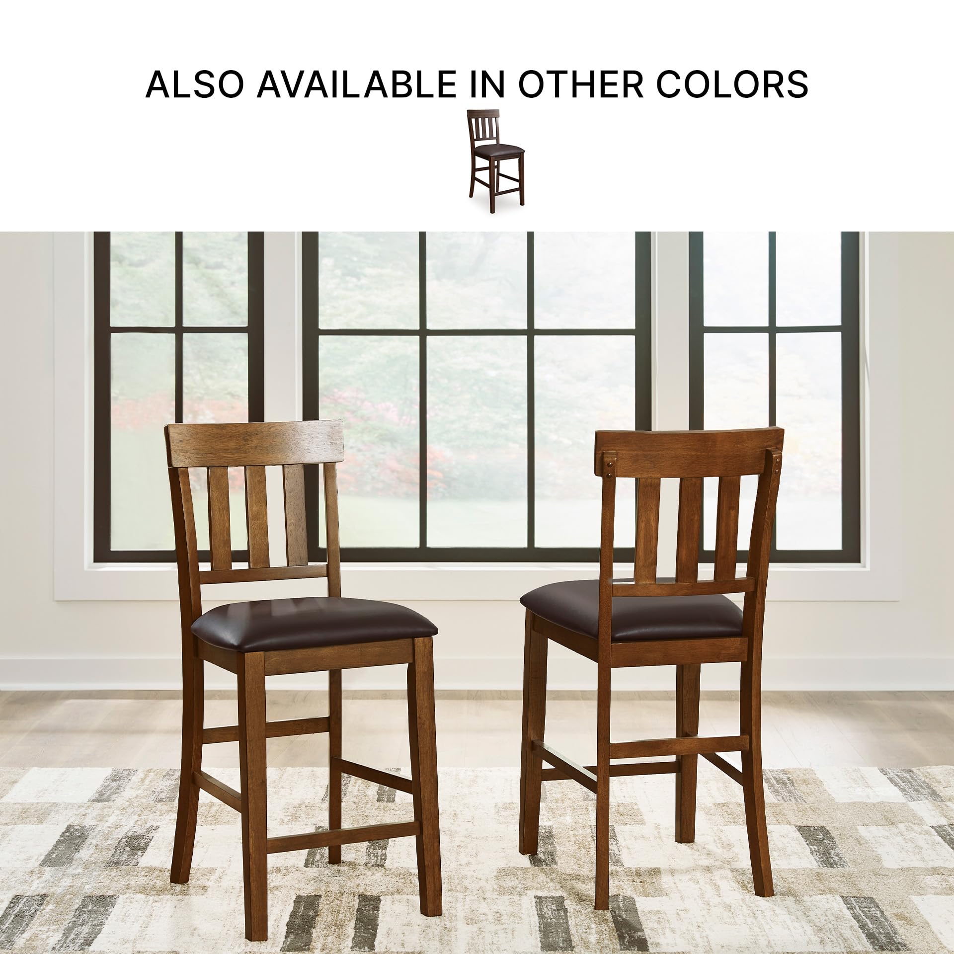 Signature Design by Ashley Ralene Traditional 26" Counter Height Faux Leather Seat Barstool, 2 Count, Brown