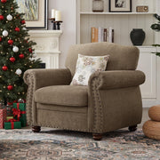 ONBRILL Nailhead Trim Armchair, Rolled Arm Accent Chair,Chenille Sofa Chair