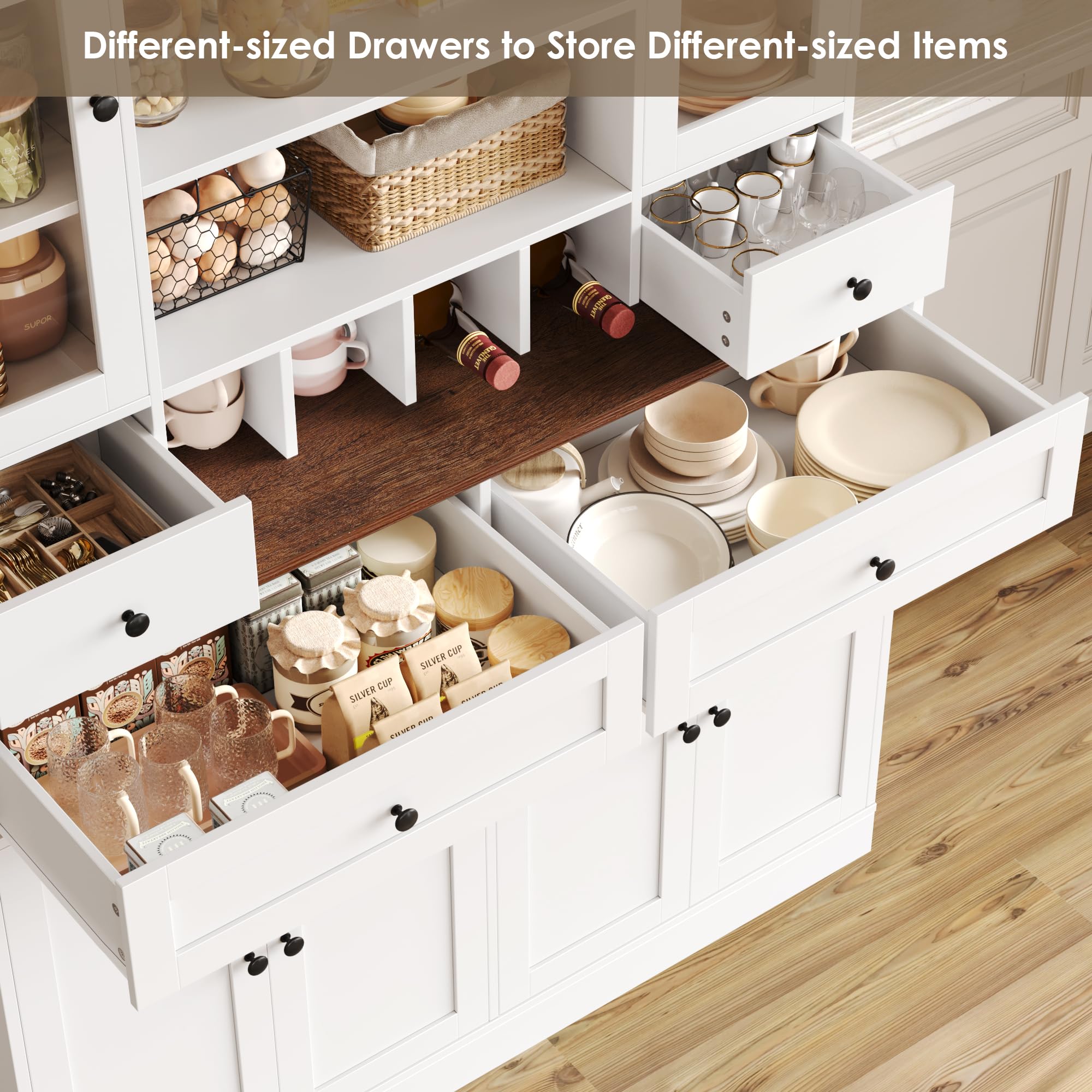 Tall Kitchen Pantry Cabinet with Wine Rack