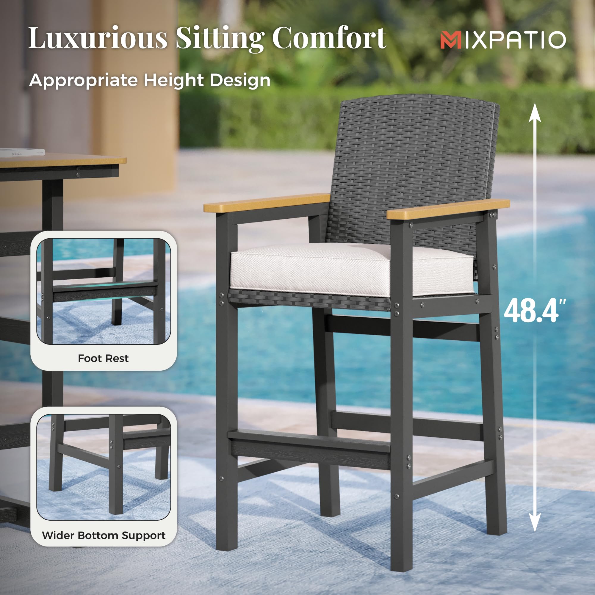 3-Piece Outdoor Patio Bar Set with Table & 2 Bar Stools
