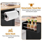 Yaheetech Kitchen Island Cart with Drop Leaf, 49" Rolling Island Table with Storage, Drawer, Kitchen Cart with Rubberwood Top, Detachable Towel & Spice Rack, Black