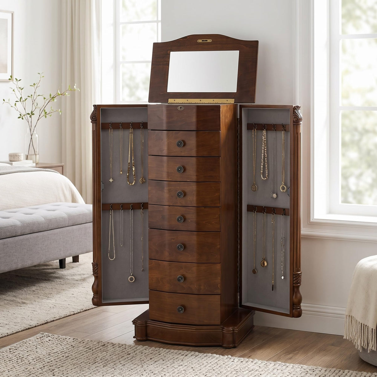 7-Drawer Locking Jewelry Armoire