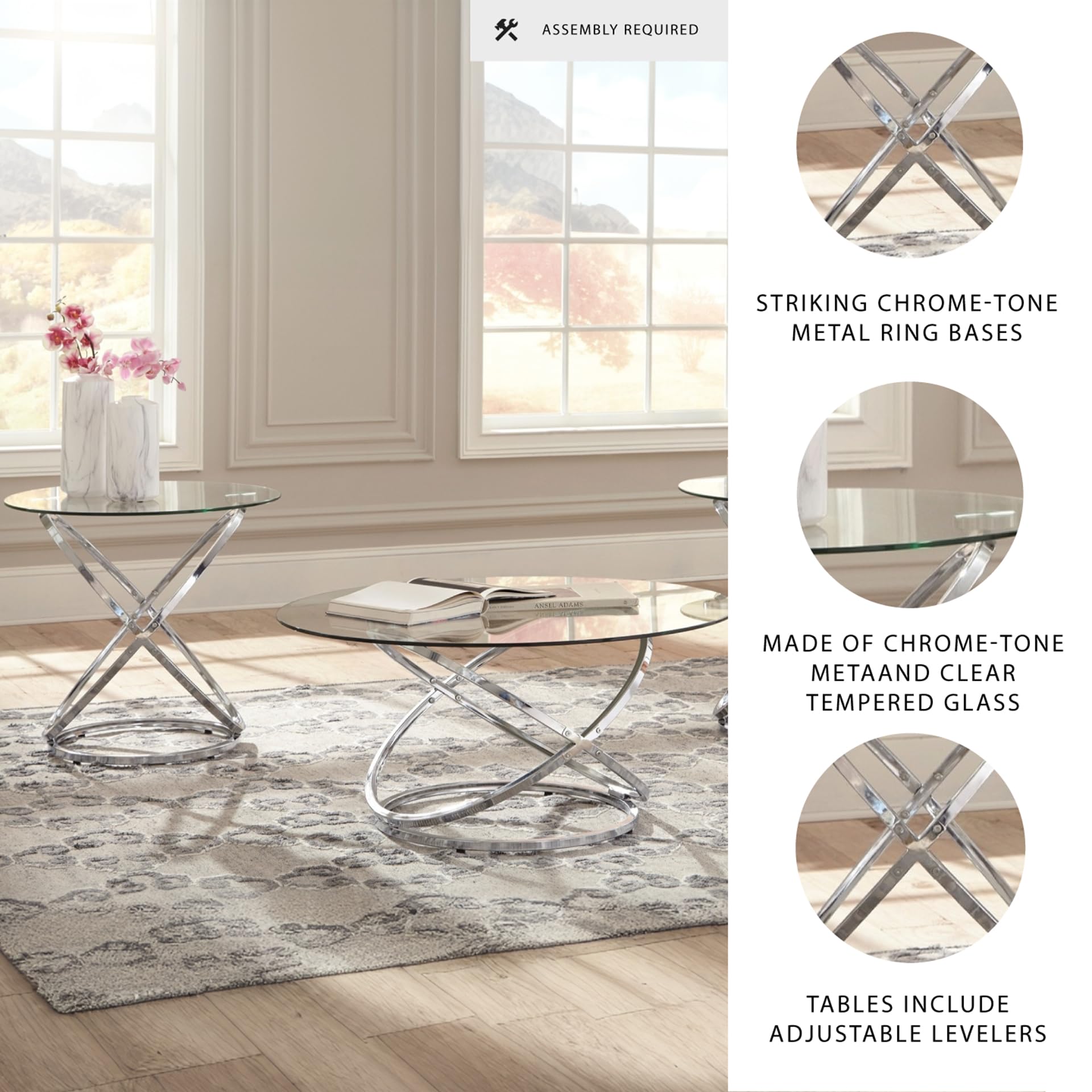 Round Coffee Table Set of 3 – Chrome & Tempered Glass