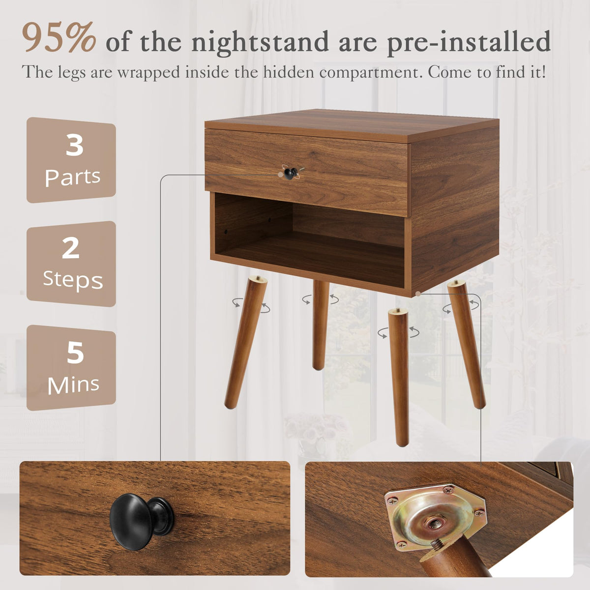 Walnut Hidden Compartment Nightstand