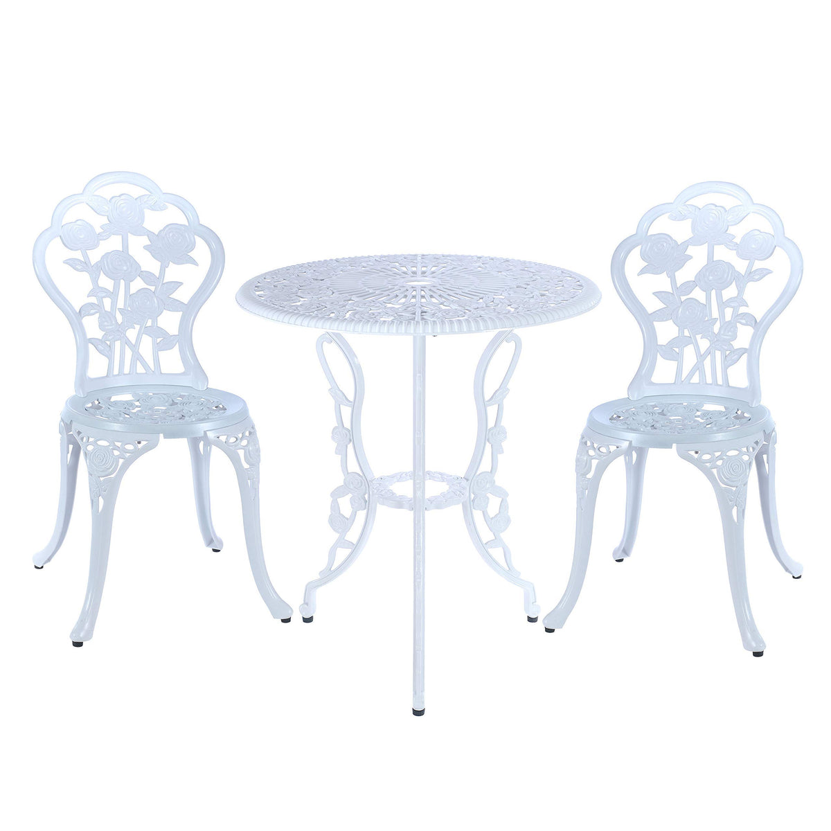 Mandolin White Rose Cast Aluminum 5 Piece Patio Dining Bistro Set
