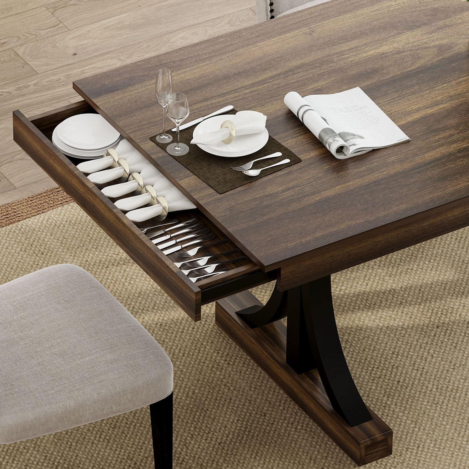 IDEALHOUSE Wood Dining Table for 6-8 with 2 Large Drawers, 70.87" Long Farmhouse Rectangular Kitchen Dining Table & Thick Table Top, Sturdy Frame, for Big Family, Dinette, Office, Walunt