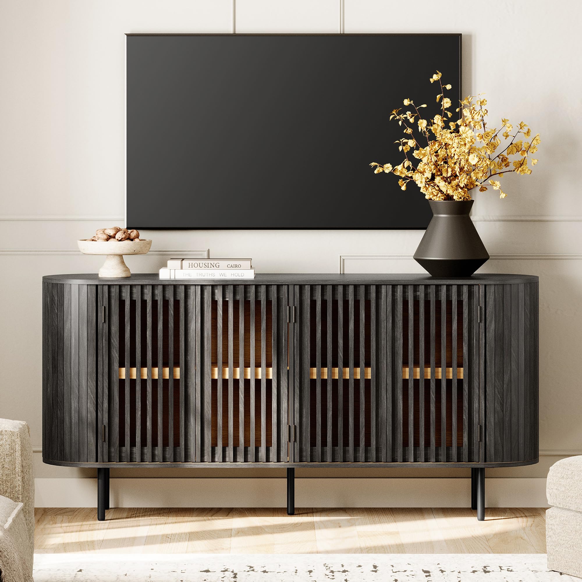 Fluted Sideboard Buffet Cabinet with 4 Doors