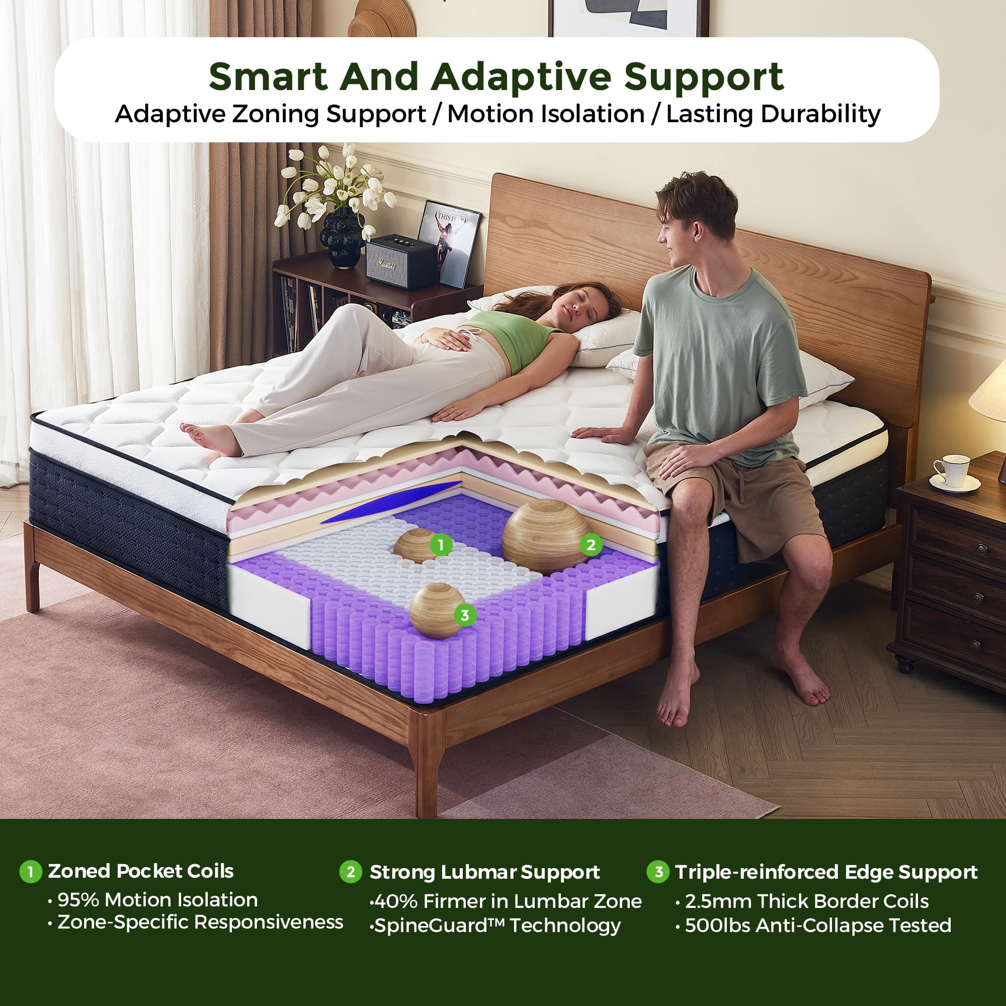 Yantan 14 Inch Queen Mattress: Upgraded Hybrid Queen Size Mattress with Pocket Springs for Pressure Relief, Memory Foam Queen Bed Mattress in a Box for Motion Isolation, Medium Plush, CertiPUR-US