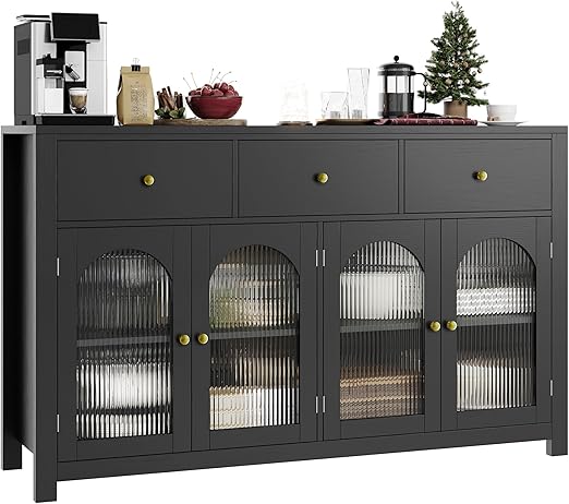 55" Buffet Cabinet with Storage & Fluted Glass Doors