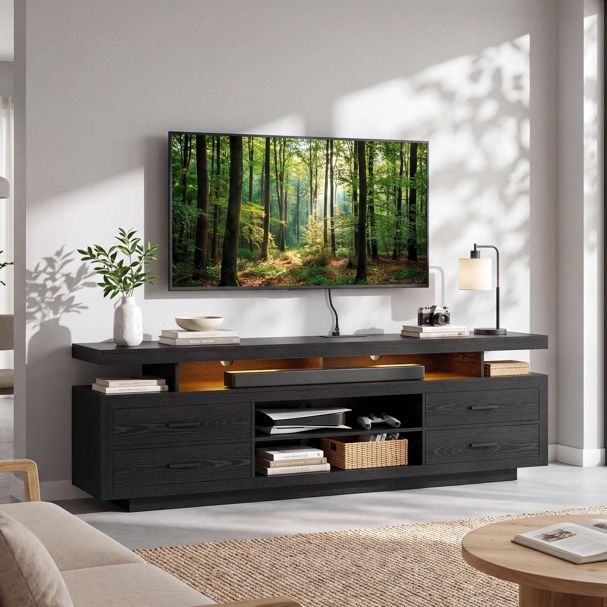 IRONCK 70" TV Stand for TVs up to 80", LED Entertainment Center, Black