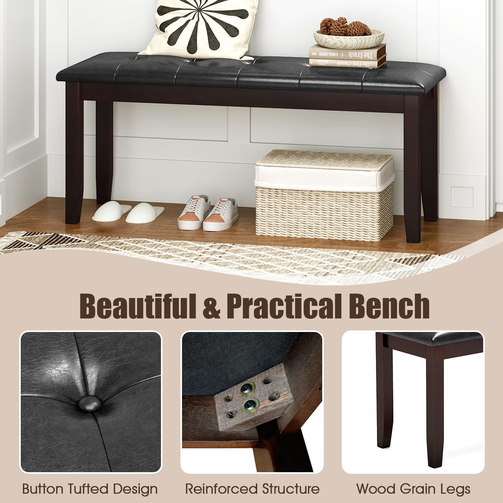 Upholstered Dining Bench with PU Leather Seat