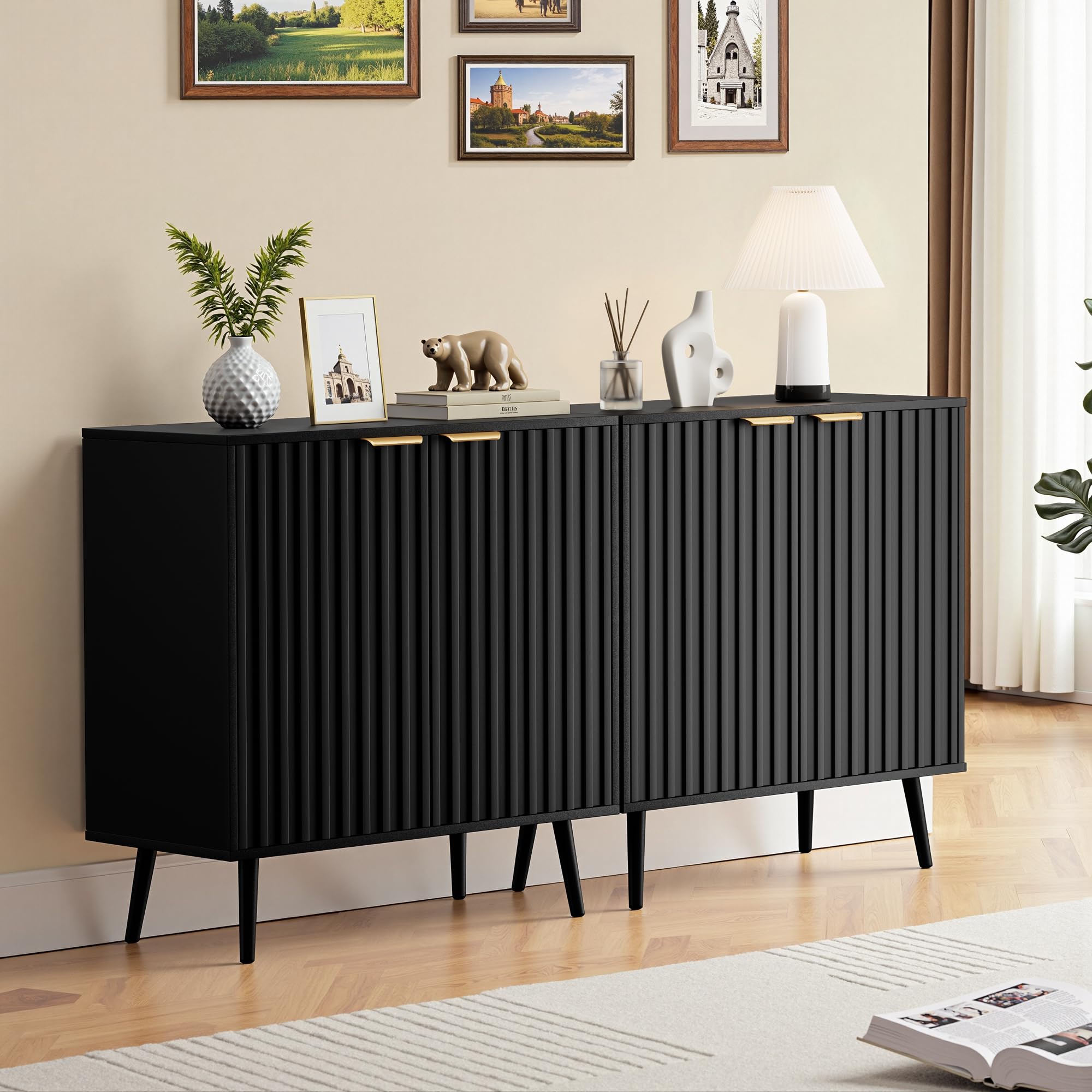 Fluted Buffet Cabinet Sideboard with 2 Doors